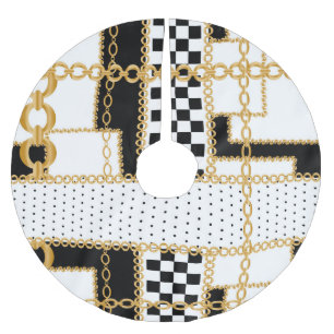 Wertvolle Steine, Goldketten, nahtlose Muster. Polyester Weihnachtsbaumdecke