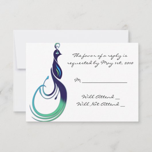Wertvolles Pfaus bei Lila, Aquamariner, grüner Rea RSVP Karte (Vorderseite)