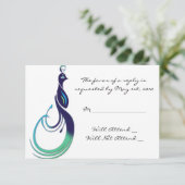 Wertvolles Pfaus bei Lila, Aquamariner, grüner Rea RSVP Karte (Stehend Vorderseite)