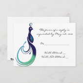 Wertvolles Pfaus bei Lila, Aquamariner, grüner Rea RSVP Karte (Vorne/Hinten)