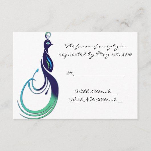 Wertvolles Pfaus bei Lila, Aquamariner, grüner Rea RSVP Karte (Vorderseite)