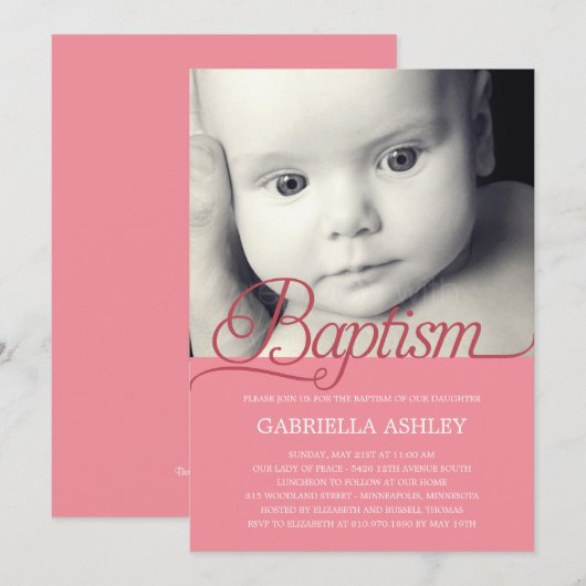 Wertvolles Script-Foto Taufe Einladung - Rosa (Vorne/Hinten)