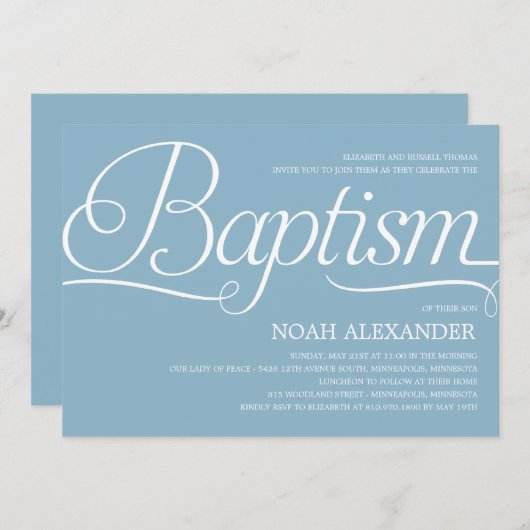 Wertvolles Skript Taufe Einladung - Blau (Vorne/Hinten)