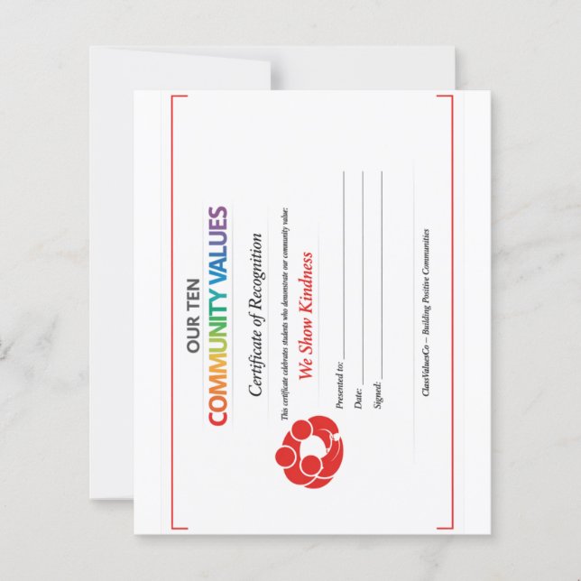 Wertzertifikat für Inklusion 4,5x 5,6 Papierblatt (Vorderseite)