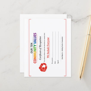 Wertzertifikat für Inklusion 4,5x 5,6 Papierblatt
