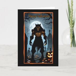 Werwolf auf Friedhof Halloween-Grußkarte Feiertagskarte