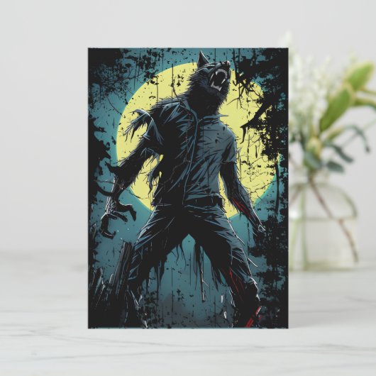 Werwolf bei Nacht Einladung (Stehend Vorderseite)