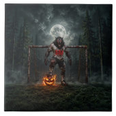 Werwolf-Fußballspieler-Halloween-Horror-Kunst Fliese (Vorderseite)