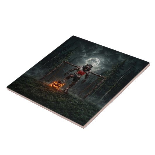 Werwolf-Fußballspieler-Halloween-Horror-Kunst Fliese (Seite)