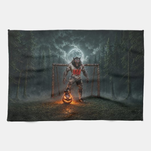 Werwolf-Fußballspieler-Halloween-Horror-Kunst Geschirrtuch (Horizontal)