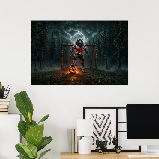 Werwolf-Fußballspieler-Halloween-Horror-Kunst Poster (Heimbüro)
