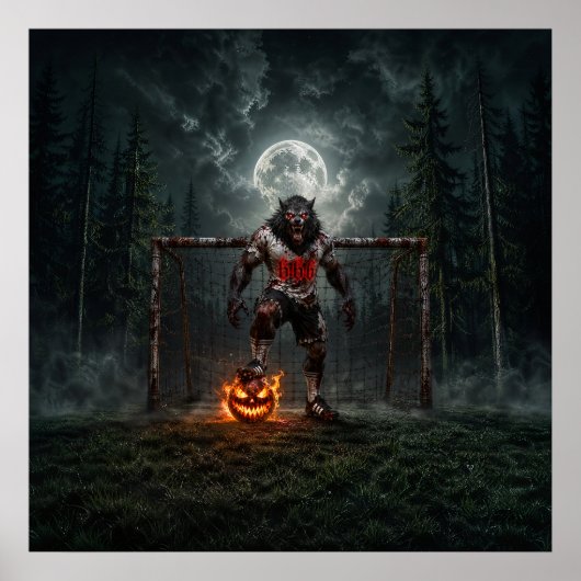 Werwolf-Fußballspieler-Halloween-Horror-Kunst Poster (Vorne)