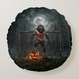 Werwolf-Fußballspieler-Halloween-Horror-Kunst Rundes Kissen