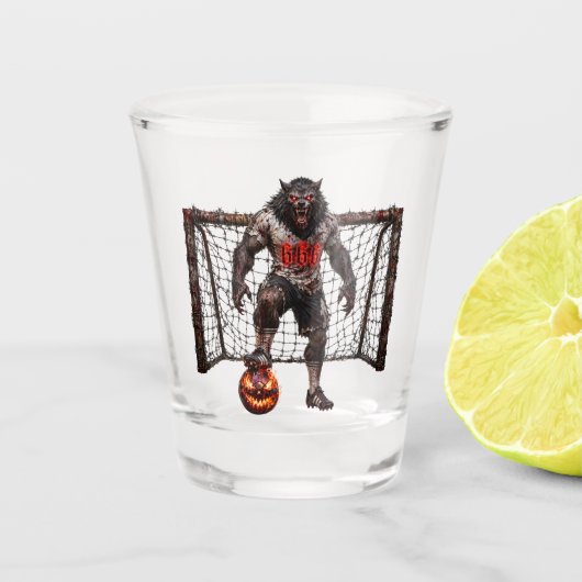Werwolf-Fußballspieler-Halloween-Horror-Kunst Schnapsglas (Vorderseite)