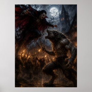 Werwolf gegen Vampir mittelalterliche dunkle Fanta Poster