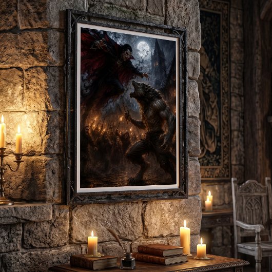 Werwolf gegen Vampir mittelalterliche dunkle Fanta Poster