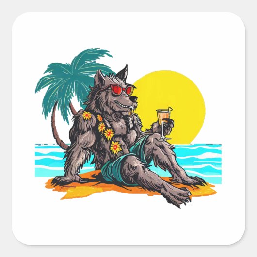 Werwolf im Urlaub Quadratischer Aufkleber (Vorderseite)