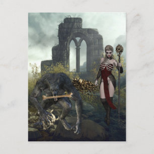 Werwolf und Vampir Halloween Gruselig Postkarte