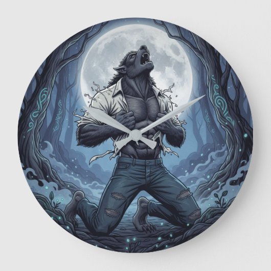 Werwolf zerreißt Hemd Große Wanduhr (Vorderseite)