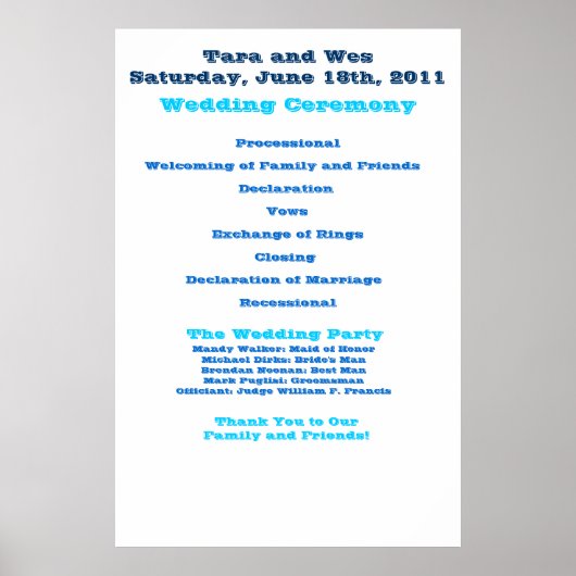Wes and Tara Wedding Program Poster (Vorne)