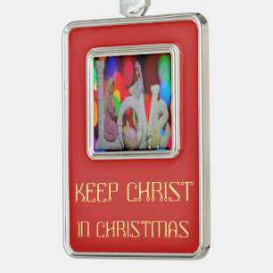 Wesen des Weihnachtsfestes mit Liebe zur Krippe Rahmen-Ornament Silber