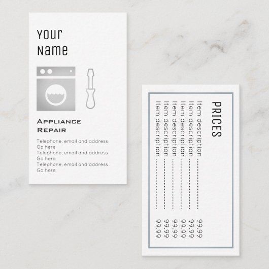 "Wesentliche" Gerätereparatur-Preis-Karten Visitenkarte (Vorne/Hinten)