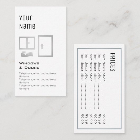 "Wesentliche" Windows- und Tür-Preis-Karten Visitenkarte (Vorne/Hinten)