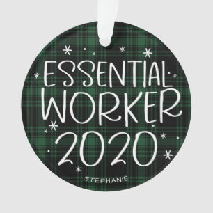 Wesentlicher Arbeiter 2020 Covid Weihnachten Grün  Ornament