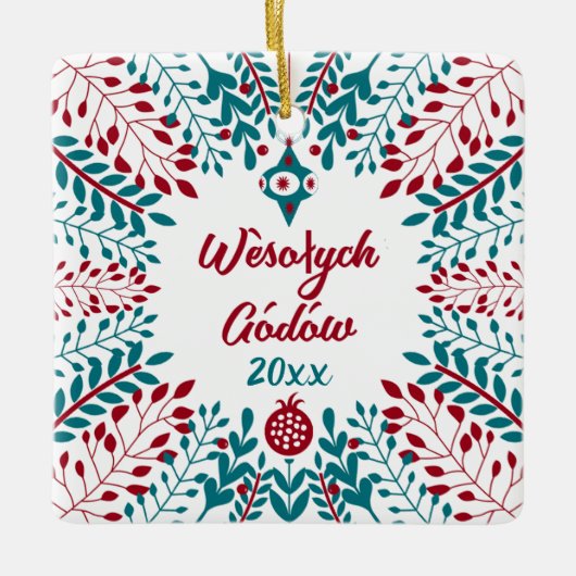 Wèsołych Gódów Kashubian Frohe Weihnachten Keramikornament (Vorderseite)