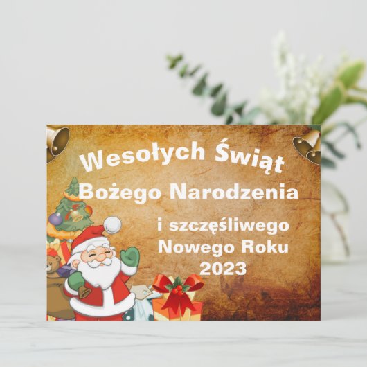 Wesołych świąt Bożego Narodzenia card in polnische Ankündigung (Stehend Vorderseite)