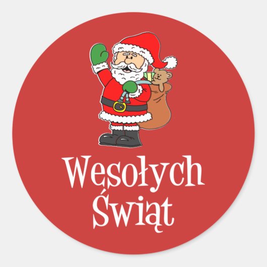 Wesolych Swiat Polish Christmas Santa Runder Aufkleber (Vorderseite)