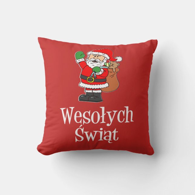 Wesolych Swiat Polnischer WeihnachtsWeihnachtsmann Kissen (Vorderseite)