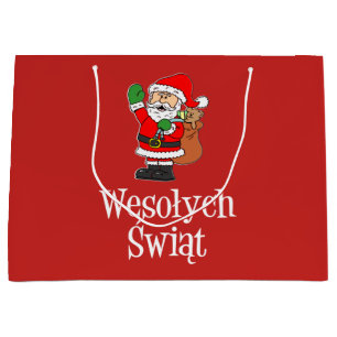 Wesolych Swiat Santa Polnisch Frohe Weihnachten Große Geschenktüte