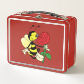 Wespe mit rote Rose Metall Lunch Box (Vorderseite)