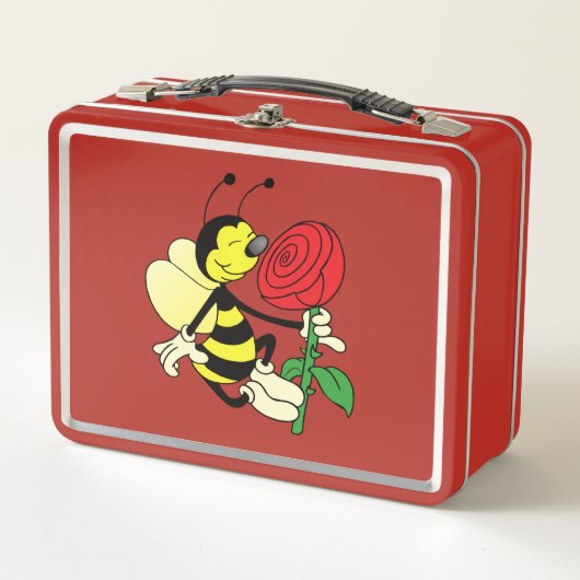 Wespe mit rote Rose Metall Lunch Box (Vorderseite)
