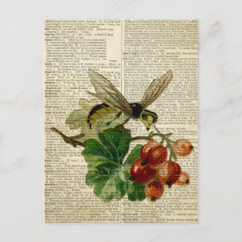 Wespenfloralkunst auf der Vintagen Wörterbuchseite Postkarte