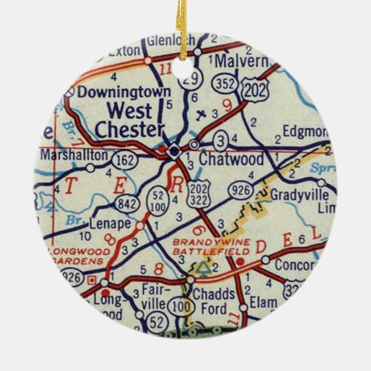 West Chester PA Vintag Map Keramik Ornament (Hinten)