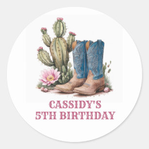 West Cowgirl Cactus Watercolor Geburtstagsparty Runder Aufkleber