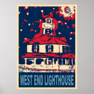 West End Light House und Moon Poster