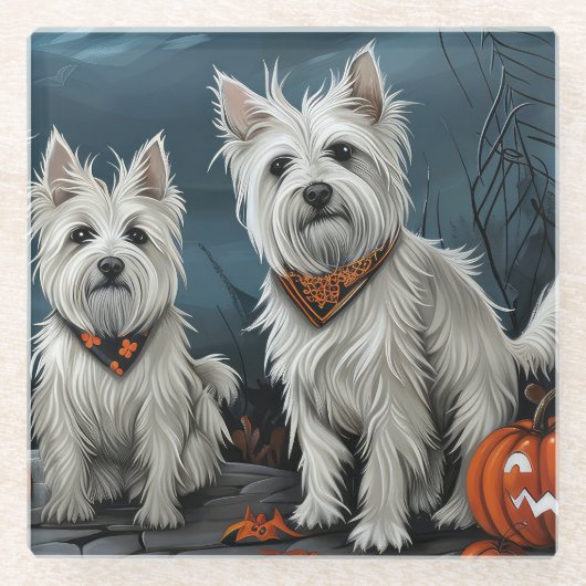West Highland Halloween Spooky Glasuntersetzer (Vorderseite)