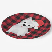 West Highland Hund mit Weihnachtsmannmütze Buffalo Pappteller (Schrägansicht)