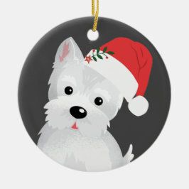 West Highland Hund mit Weihnachtsmannmütze Keramik Ornament