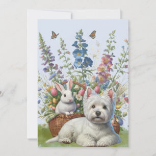 West Highland Terrier and Bunnie Oaster card Feiertagskarte