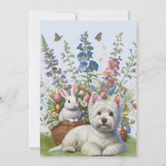 West Highland Terrier and Bunnie Oaster card Feiertagskarte