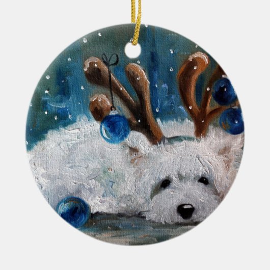 West Highland Terrier Blue Christmas Westie Dog Keramikornament (Vorne)