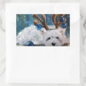 West Highland Terrier Blue Christmas Westie Dog Rechteckiger Aufkleber (Tasche)