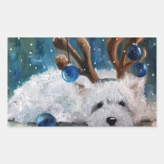 West Highland Terrier Blue Christmas Westie Dog Rechteckiger Aufkleber