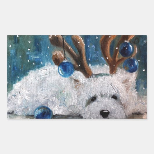 West Highland Terrier Blue Christmas Westie Dog Rechteckiger Aufkleber (Vorderseite)