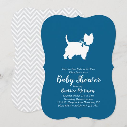 West Highland Terrier Dog Baby Shower Blue Boy Einladung (Vorne/Hinten)