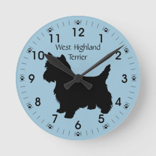 West Highland Terrier Dog Silhouette Personalized Runde Wanduhr